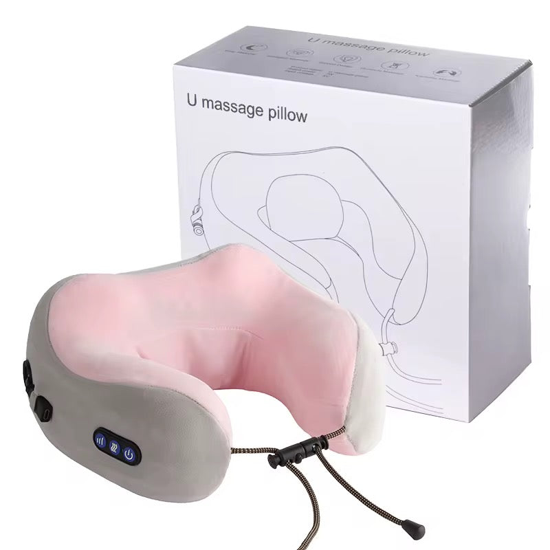 Masseur Cou et Cervical, Coussin de Massage Électrique, Oreiller de Voyage, Rechargeable par USB