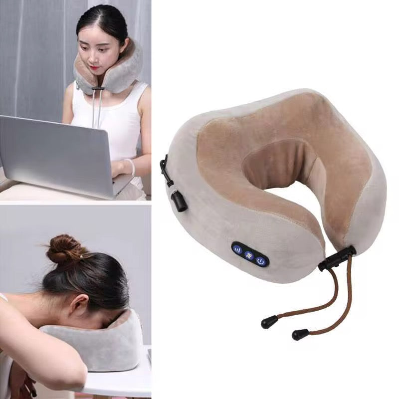 Masseur Cou et Cervical, Coussin de Massage Électrique, Oreiller de Voyage, Rechargeable par USB