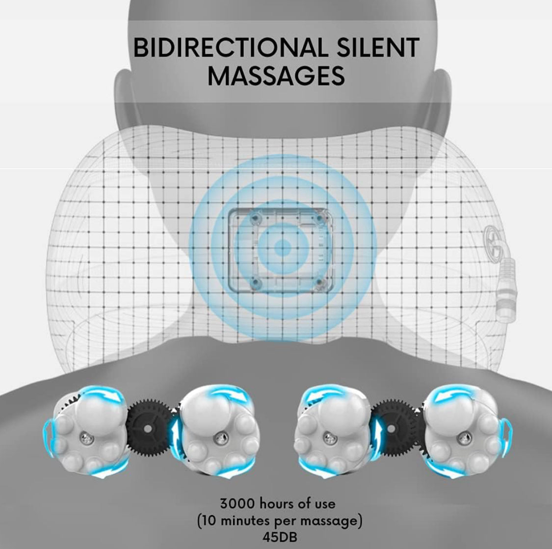 Masseur Cou et Cervical, Coussin de Massage Électrique, Oreiller de Voyage, Rechargeable par USB