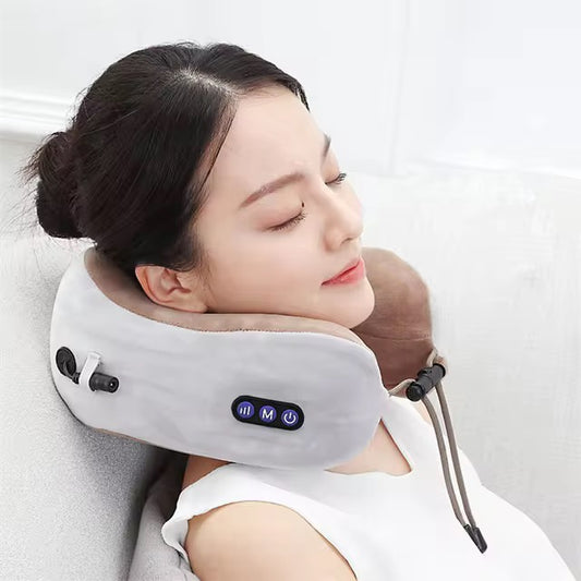 Masseur Cou et Cervical, Coussin de Massage Électrique, Oreiller de Voyage, Rechargeable par USB